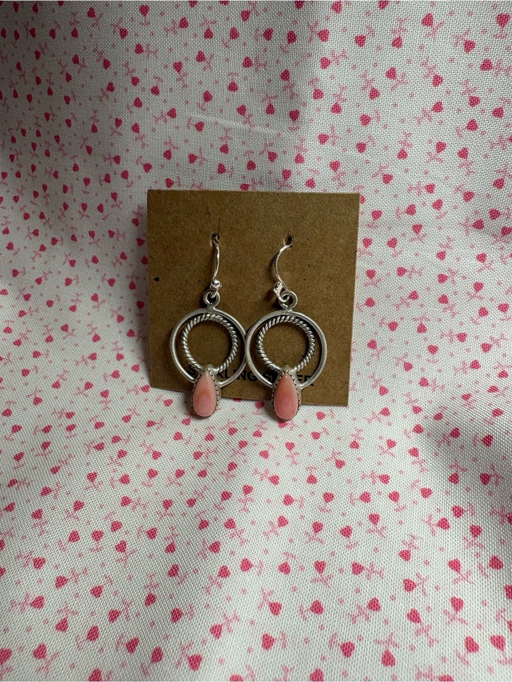 Delicate Pink Conch Teardrop Sterling Silver  Earrings